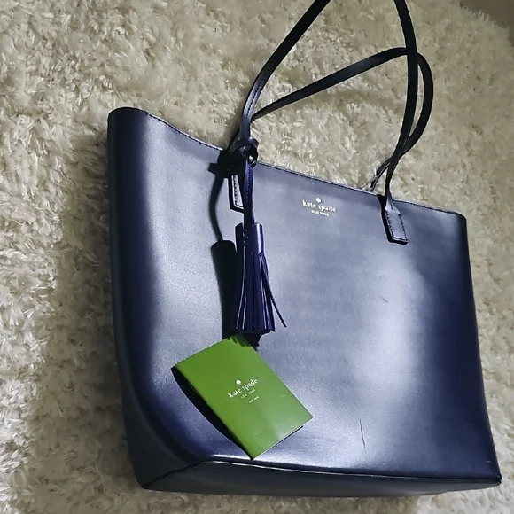 Kate Spade Navy Leather Tote with Tassel - Picture 11 of 11